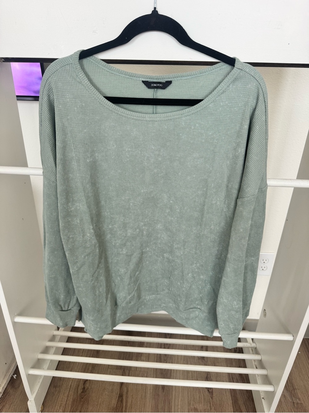 A New Day Sage Green Waffle-Knit Long Sleeve Top